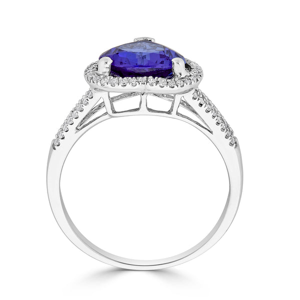 2.24 ct AAAA Heart Tanzanite Ring with 0.2 cttw Diamond in 14K White Gold