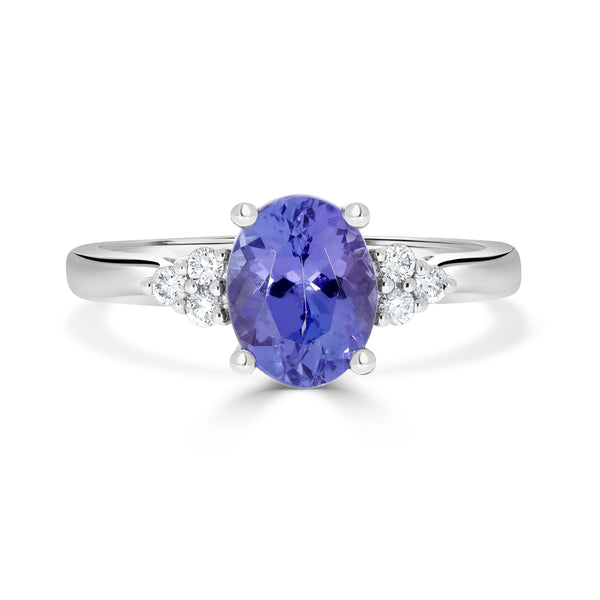 1.80 ct AAAA Oval Tanzanite Ring with 0.12 cttw Diamond in 14K White Gold