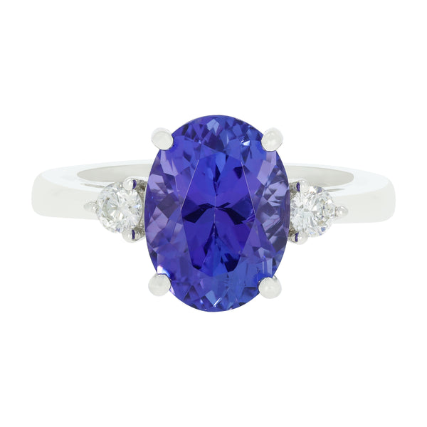 3.44 ct AAAA Oval Tanzanite Ring with 0.17 cttw Diamond in 14K White Gold