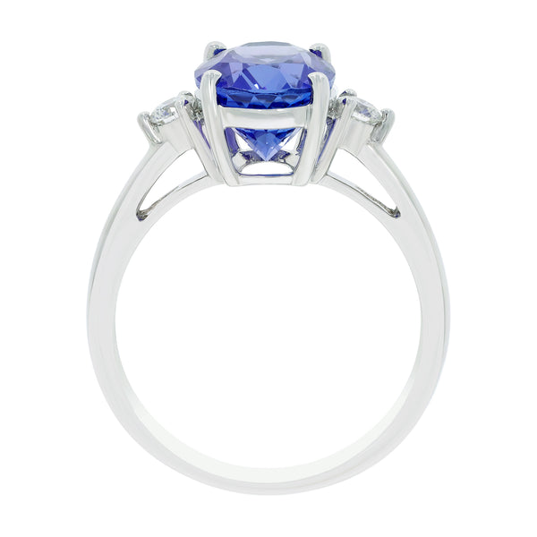 3.44 ct AAAA Oval Tanzanite Ring with 0.17 cttw Diamond in 14K White Gold