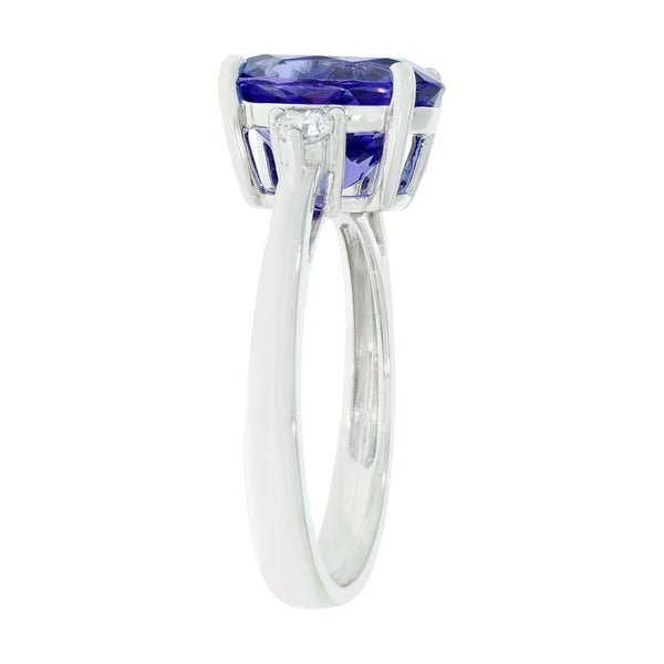 3.44 ct AAAA Oval Tanzanite Ring with 0.17 cttw Diamond in 14K White Gold