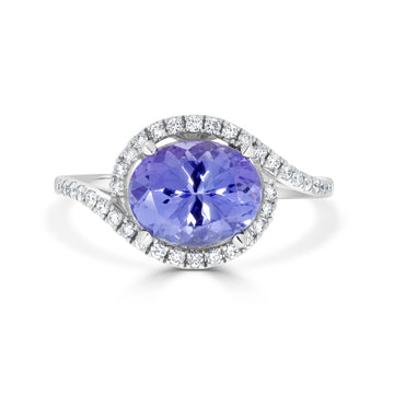 2.56 ct AAAA Oval Tanzanite Ring with 0.26 cttw Diamond in 14K White Gold