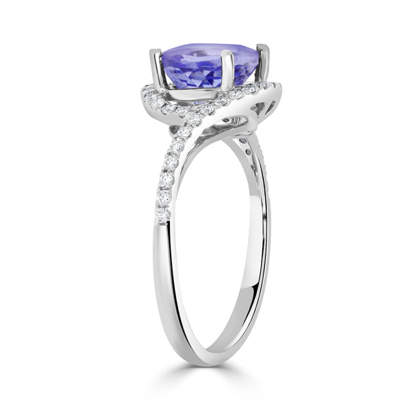 2.56 ct AAAA Oval Tanzanite Ring with 0.26 cttw Diamond in 14K White Gold