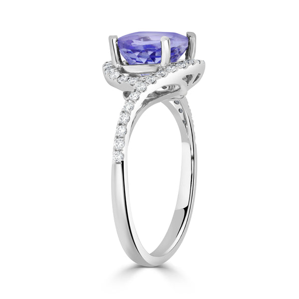 2.56 ct AAAA Oval Tanzanite Ring with 0.26 cttw Diamond in 14K White Gold