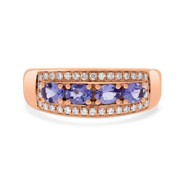 0.67 ct AAAA Oval Tanzanite Ring with 0.18 cttw Diamond in 14K Rose Gold