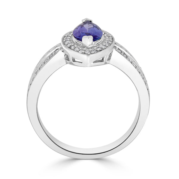 1.09 ct AAAA Marquise Tanzanite Ring with 0.25 cttw Diamond in 14K White Gold