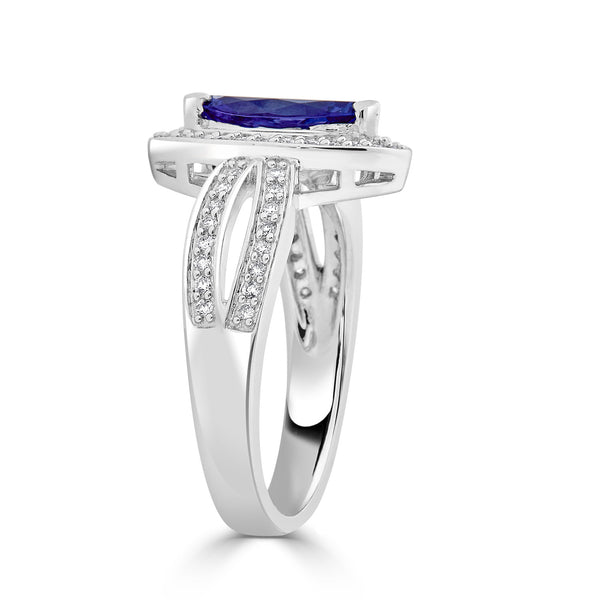 1.09 ct AAAA Marquise Tanzanite Ring with 0.25 cttw Diamond in 14K White Gold