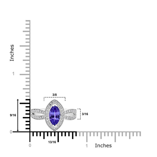 1.09 ct AAAA Marquise Tanzanite Ring with 0.25 cttw Diamond in 14K White Gold