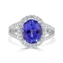 5.33 ct AAAA Oval Tanzanite Ring with 0.64 cttw Diamond in 14K White Gold