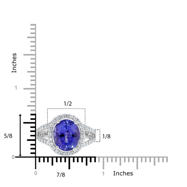 5.33 ct AAAA Oval Tanzanite Ring with 0.64 cttw Diamond in 14K White Gold