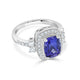 2.88 ct AAAA Cushion Tanzanite Ring with 0.65 cttw Diamond in 14K White Gold