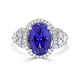 5.23 ct AAAA Oval Tanzanite Ring with 0.62 cttw Diamond in 14K White Gold