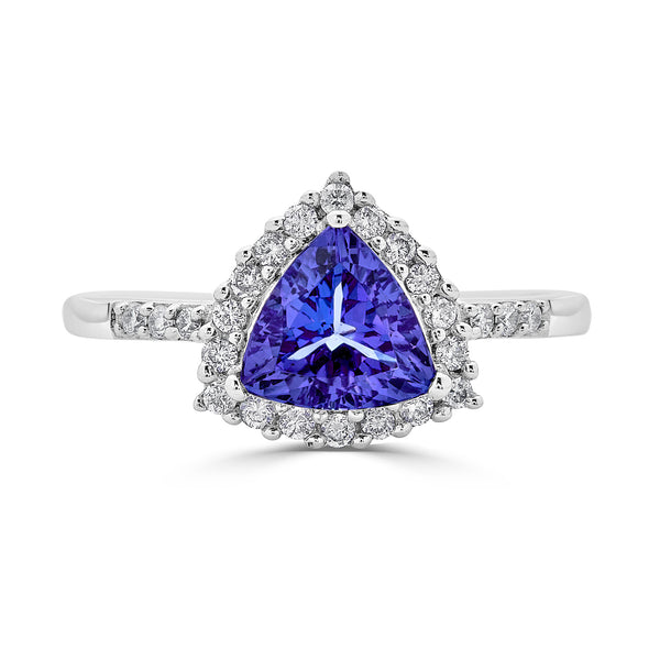 1.15 ct AAAA Trillion Tanzanite Ring with 0.23 cttw Diamond in 14K White Gold