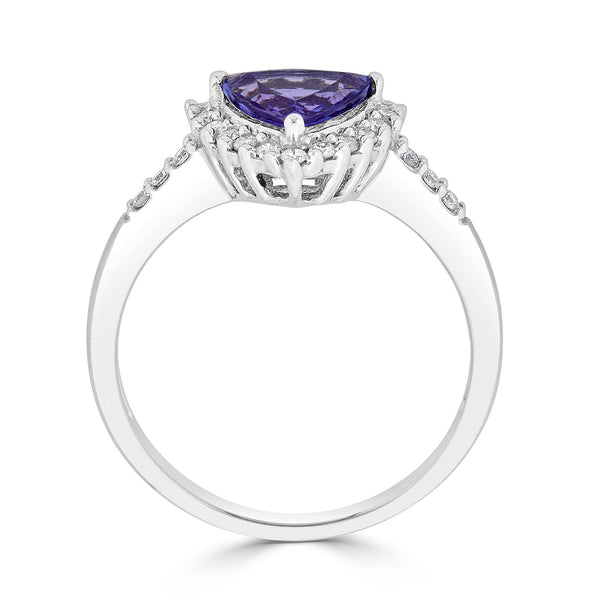 1.15 ct AAAA Trillion Tanzanite Ring with 0.23 cttw Diamond in 14K White Gold