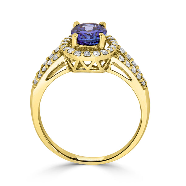 1.43 ct AAAA Oval Tanzanite Ring with 0.39 cttw Diamond in 14K Yellow Gold