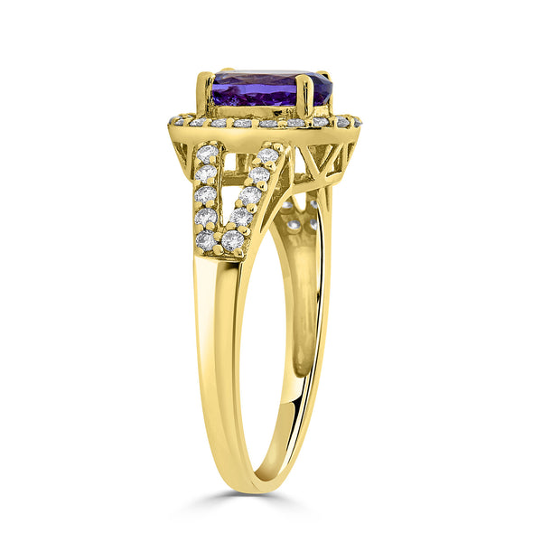 1.43 ct AAAA Oval Tanzanite Ring with 0.39 cttw Diamond in 14K Yellow Gold