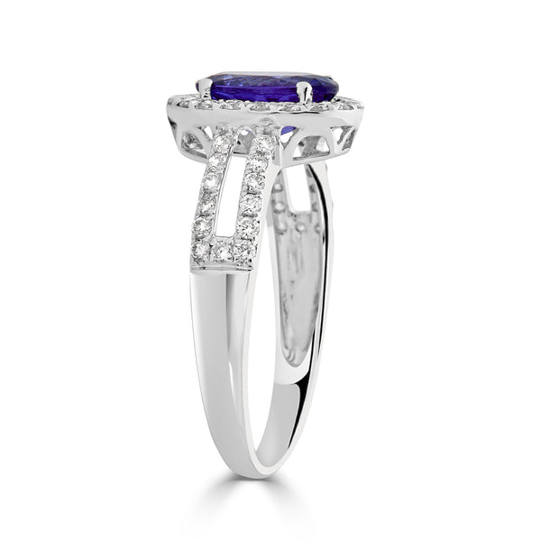 1.04 ct AAAA Oval Tanzanite Ring with 0.47 cttw Diamond in 14K White Gold
