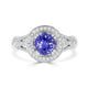 1.42 ct AAAA Round Tanzanite Ring with 0.63 cttw Diamond in 14K White Gold