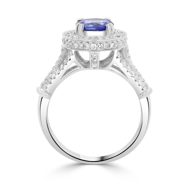 1.42 ct AAAA Round Tanzanite Ring with 0.63 cttw Diamond in 14K White Gold