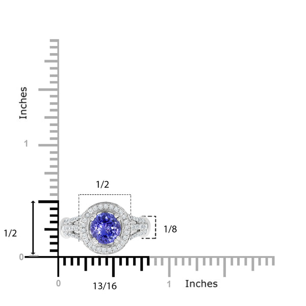 1.42 ct AAAA Round Tanzanite Ring with 0.63 cttw Diamond in 14K White Gold