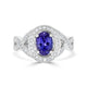 1.28ct AAAA Oval Tanzanite Ring with 0.38 cttw Diamond in 14K White Gold
