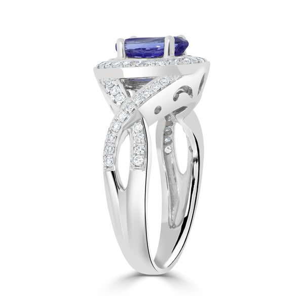 1.28ct AAAA Oval Tanzanite Ring with 0.38 cttw Diamond in 14K White Gold