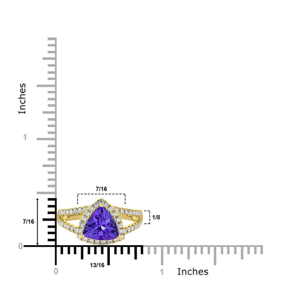 1.92 ct AAAA Trillion Tanzanite Ring with 0.48 cttw Diamond in 14K Yellow Gold