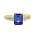 2.30 ct AAAA Emerald Cut Tanzanite Ring with 0.24 cttw Diamond in 14K Yellow Gold