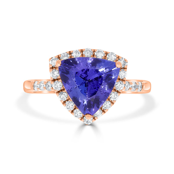 2.65ct AAAA Trillion Tanzanite Ring with 0.36 cttw Diamond in 14K Rose Gold