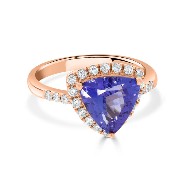 2.65ct AAAA Trillion Tanzanite Ring with 0.36 cttw Diamond in 14K Rose Gold