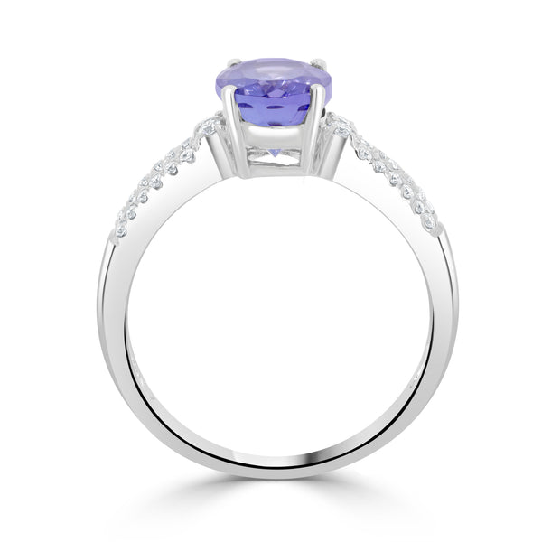 1.86 ct AAAA Oval Tanzanite Ring with 0.22 cttw Diamond in 14K White Gold