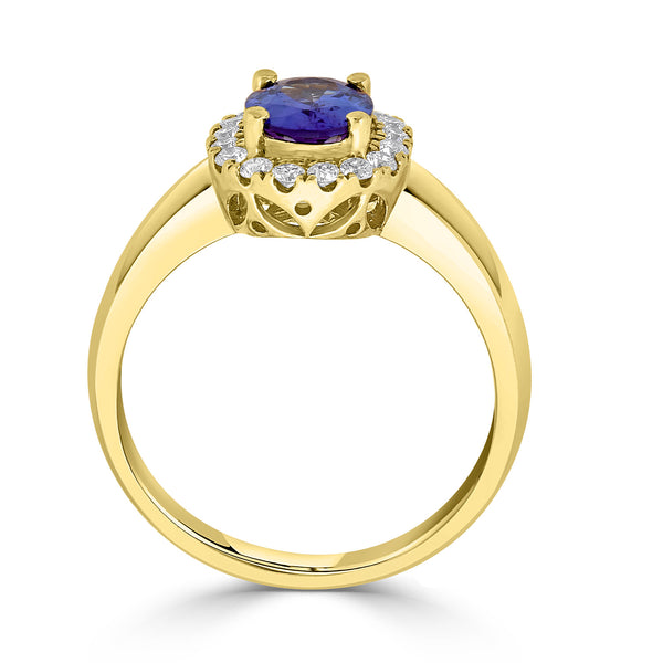 1.27 ct AAAA Oval Tanzanite Ring with 0.26 cttw Diamond in 14K Yellow Gold