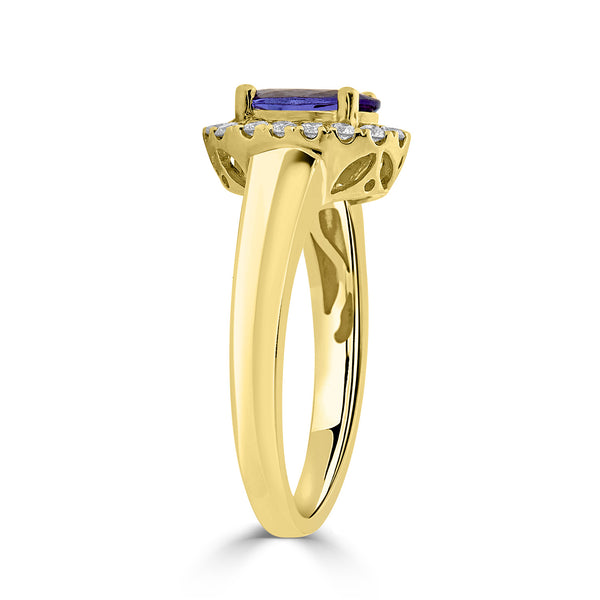 1.27 ct AAAA Oval Tanzanite Ring with 0.26 cttw Diamond in 14K Yellow Gold