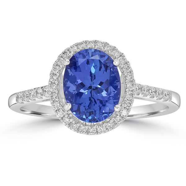 1.75ct AAAA Oval Tanzanite Ring With 0.2 cttw Diamond in 14K White Gold