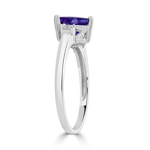 1.08 ct AAAA Trillion Tanzanite Ring with 0.08 cttw Diamond in 14K White Gold