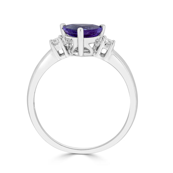 1.08 ct AAAA Trillion Tanzanite Ring with 0.08 cttw Diamond in 14K White Gold