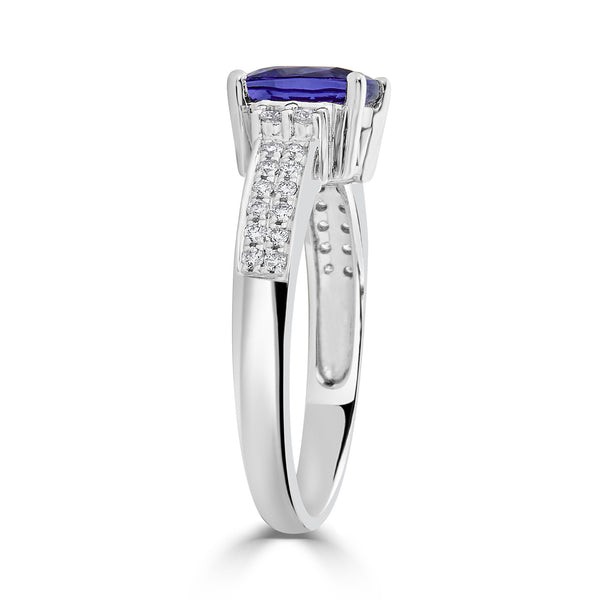 1.68 ct AAAA Cushion Tanzanite Ring with 0.19 cttw Diamond in 14K White Gold