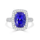 5.28ct AAAA Cushion Tanzanite Ring with 0.89 cttw Diamond in 18K White Gold
