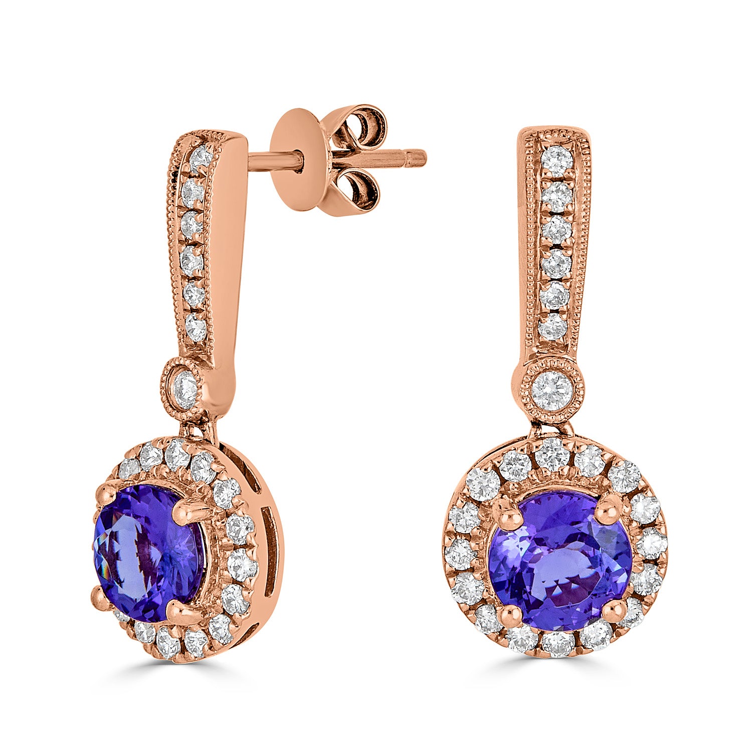 Rose Gold Effy Tanzanite Stud Earrings Ct AAAA Round Tanzanite