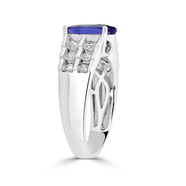 2.46 ct AAAA Oval Tanzanite Ring with 0.69 cttw Diamond in 14K White Gold
