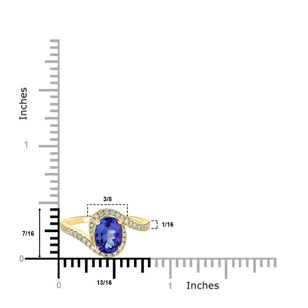 1.89 ct AAAA Oval Tanzanite Ring with 0.28 cttw Diamond in 14K Yellow Gold