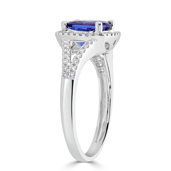 1.89 ct AAAA Cushion Tanzanite Ring with 0.22 cttw Diamond in 14K White Gold