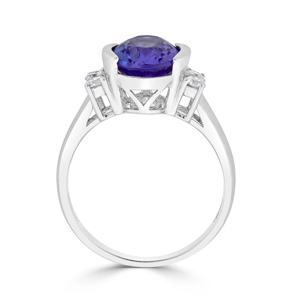 3.58 ct AAAA Oval Tanzanite Ring with 0.26 cttw Diamond in 14K White Gold