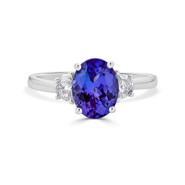 1.93 ct AAAA Oval Tanzanite Ring with 0.31 cttw Diamond in 14K White Gold