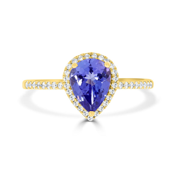 1.14 ct AAAA Pear Tanzanite Ring with 0.18 cttw Diamond in 14K Yellow Gold