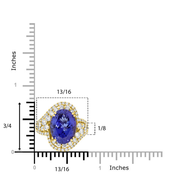 6.32ct AAAA Oval Tanzanite Ring with 1.1 cttw Diamond in 14K Yellow Gold