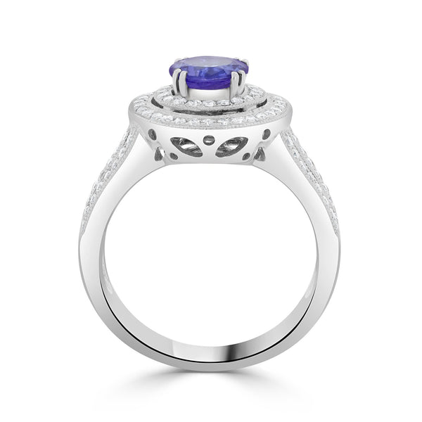 0.98 ct AAAA Round Tanzanite Ring with 0.46 cttw Diamond in 14K White Gold