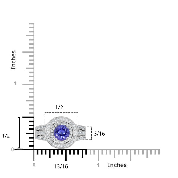 0.98 ct AAAA Round Tanzanite Ring with 0.46 cttw Diamond in 14K White Gold