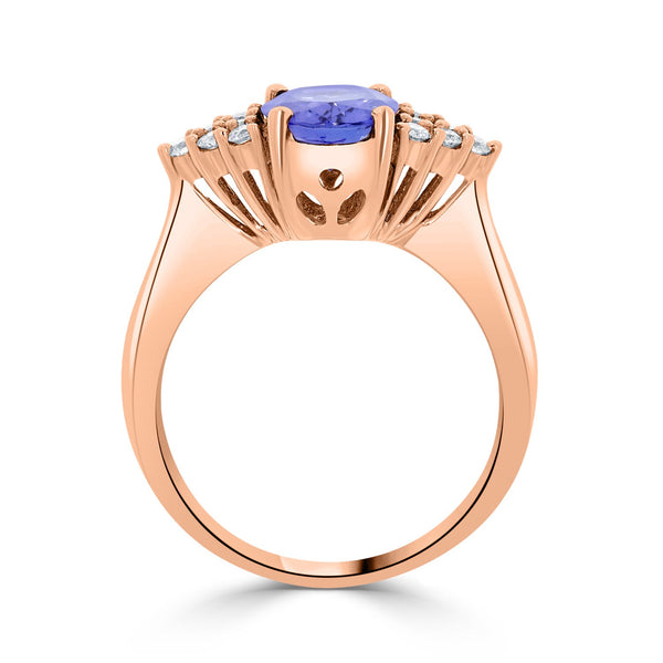 1.57ct AAAA Oval Tanzanite Ring with 0.26 cttw Diamond in 14K Rose Gold