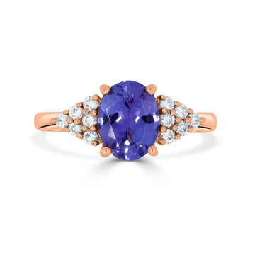 1.57ct AAAA Oval Tanzanite Ring with 0.26 cttw Diamond in 14K Rose Gold